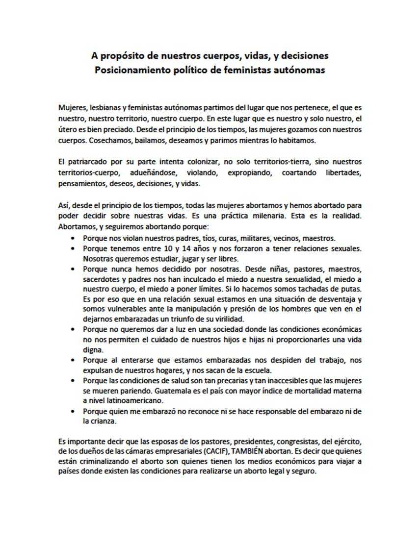 Posicionamiento Feministas autónomas Guatemala 1