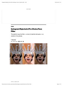Vice article about Facebook and Instagram censor face-filter