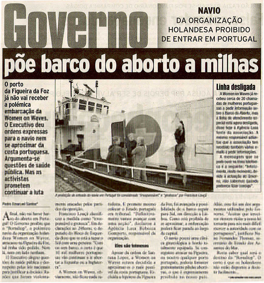 Governo põe barco do aborto a milhas