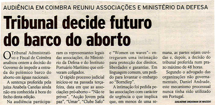 Tribunal decide futuro do barco do aborto