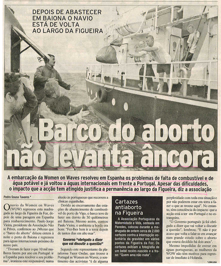 Barco do aborto não levanta âncora