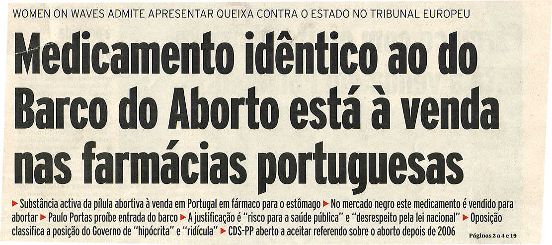 Medicamento idêntico ao do Barco do Aborto está à venda nas farmácias portuguesas