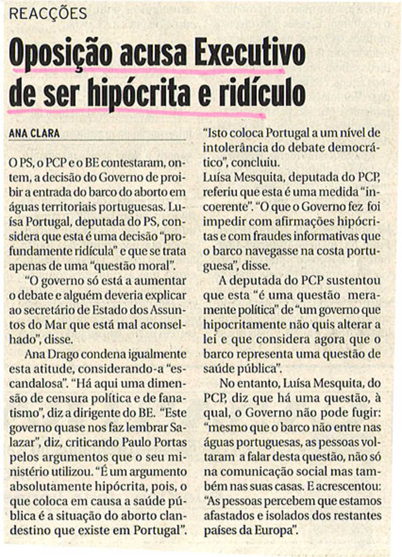 Oposicao Acusa Executivo De Ser Hipocrita E Ridiculo Women On Waves