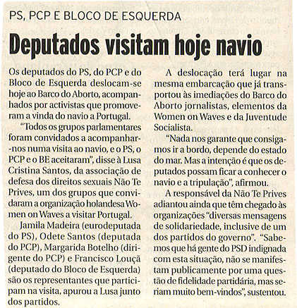 Deputados visitam hoje navio