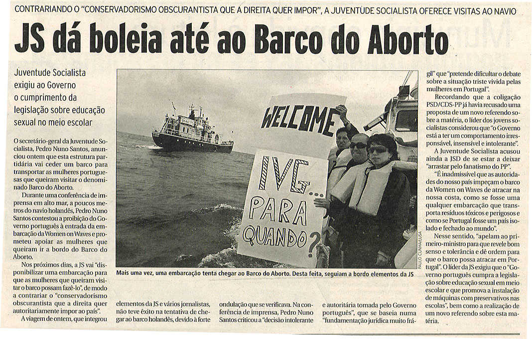 JS dá boleia até ao Barco do Aborto