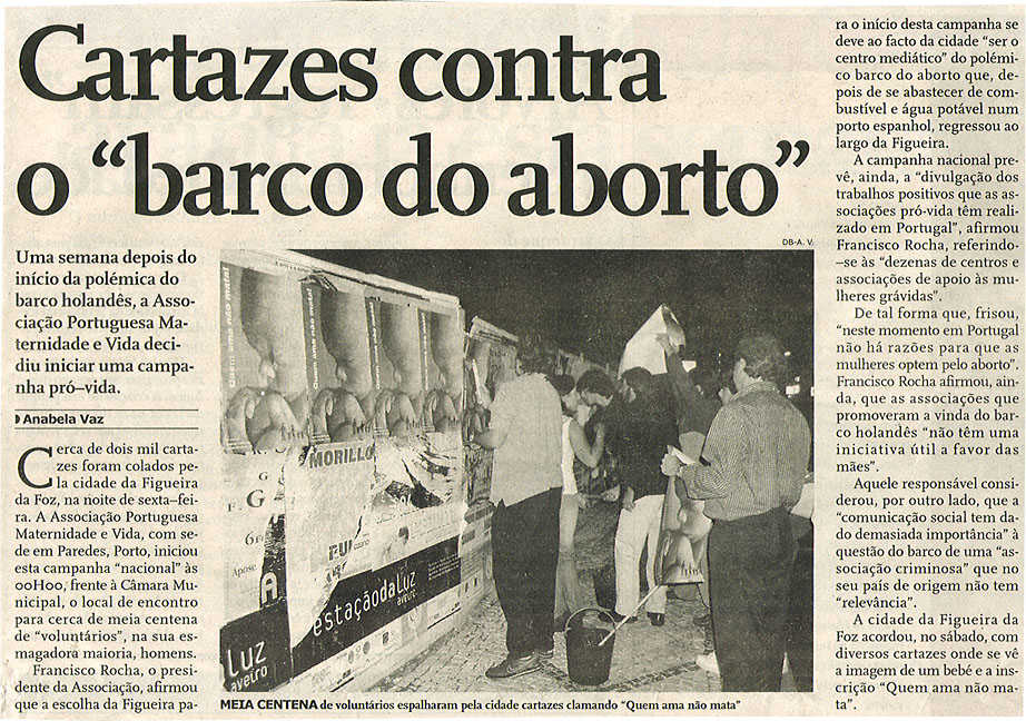 Cartazes contra o "barco do aborto"