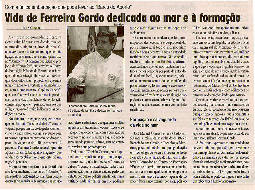 Vida de Ferreira Gordo dedicada ao mar e à formação