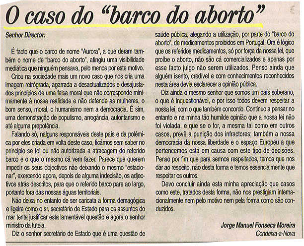 O caso do "barco do aborto"