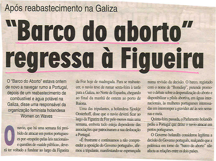 "Barco do aborto" regressa à Figueira