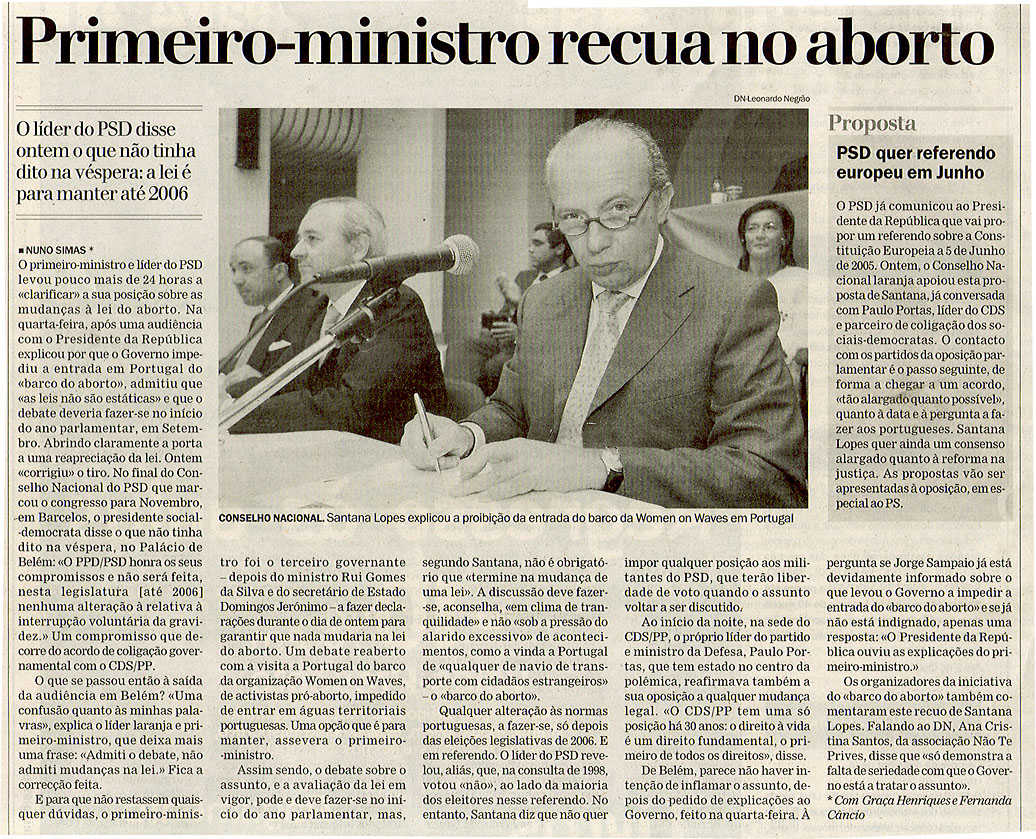 Primeiro-ministro recua no aborto