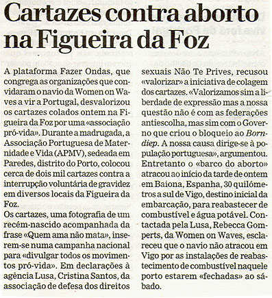 Cartazes contra aborto na Figueira da Foz