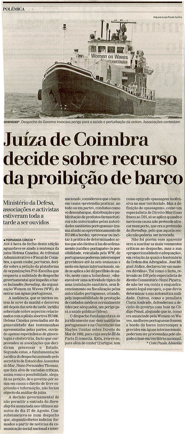 Juíza de Coimbra decide sobre recurso da proibição de barco