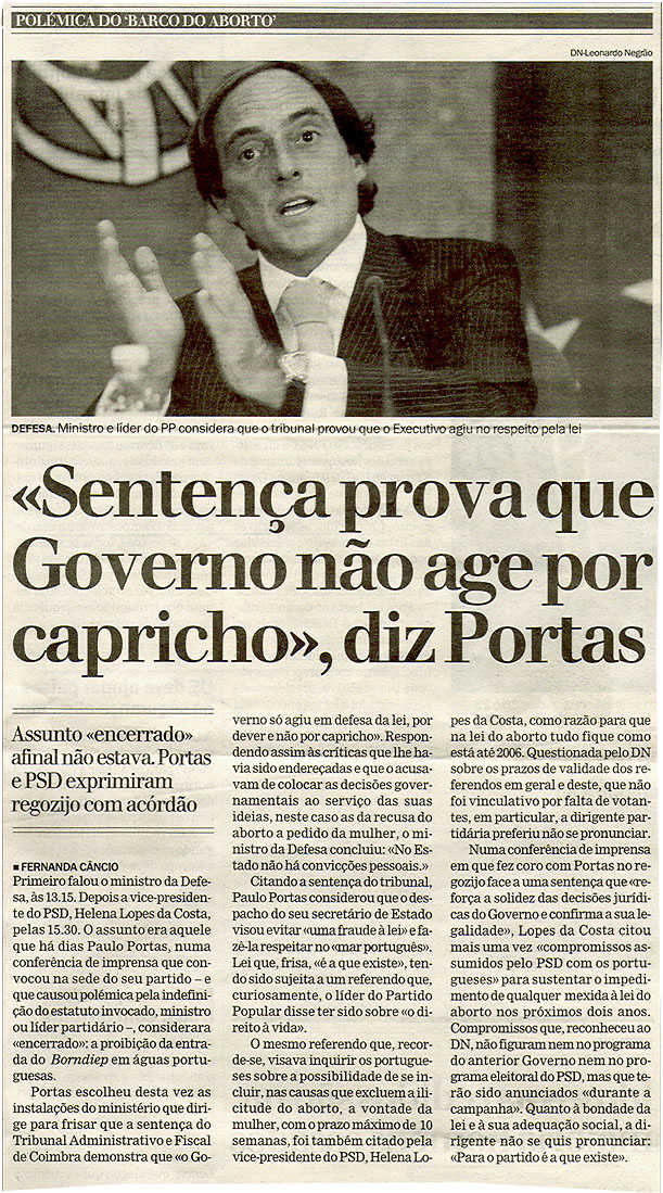 "Sentença prova que Governo não age por carpicho", diz Portas