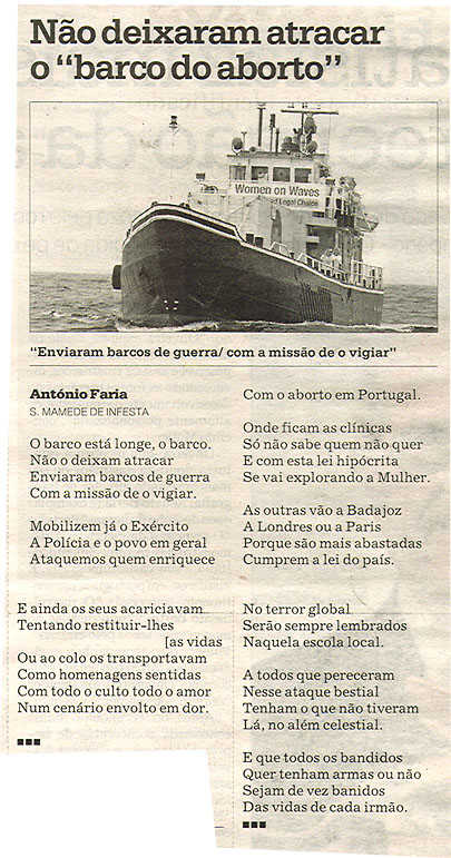 Não deixaram atracar o "barco do aborto"