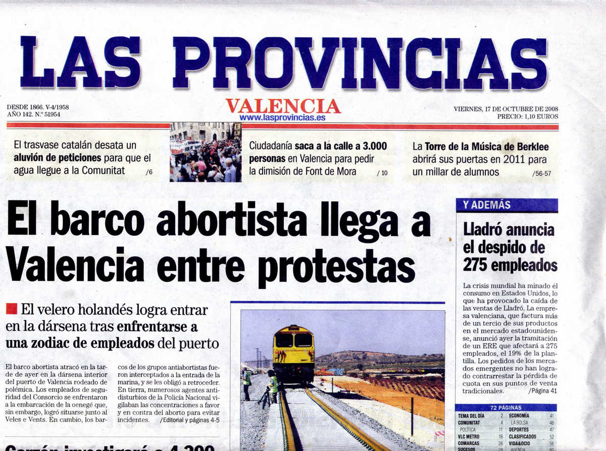 El barco abortista llega a Valencia entre protestas