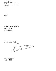 Example prescription for Misoprostol abortion pills