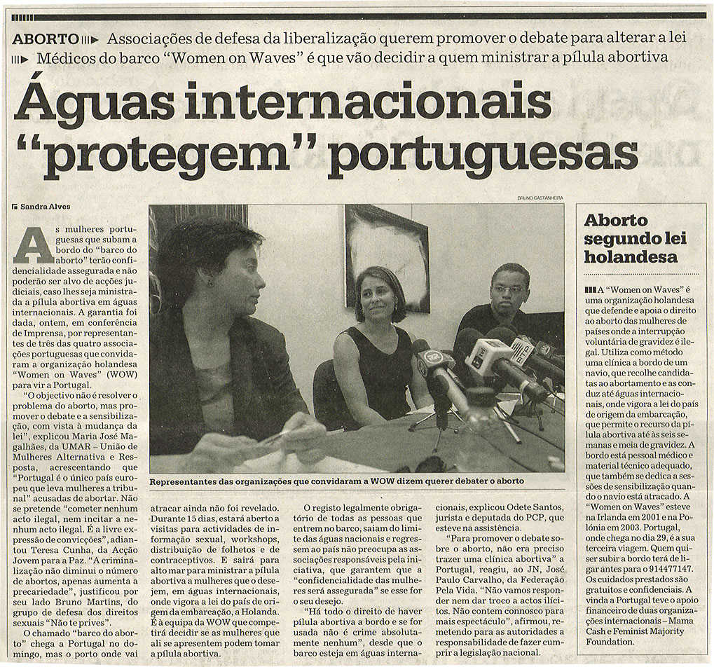 Ã?guas internacionais "protegem" portuguesas