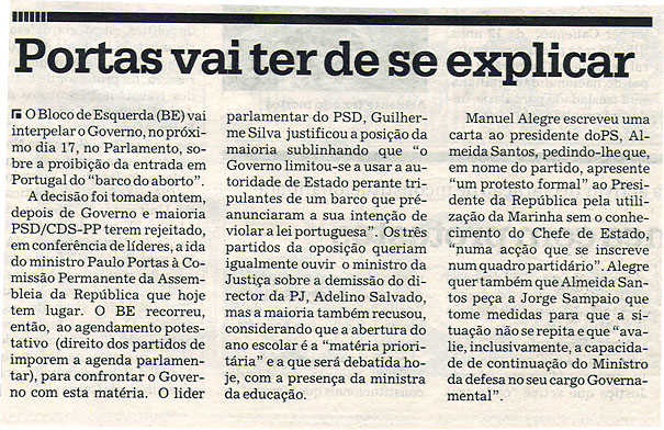 Portas vai ter de se explicar