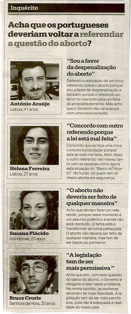 Acha que os portugueses deveriam voltar a referendar a questão do aborto?
