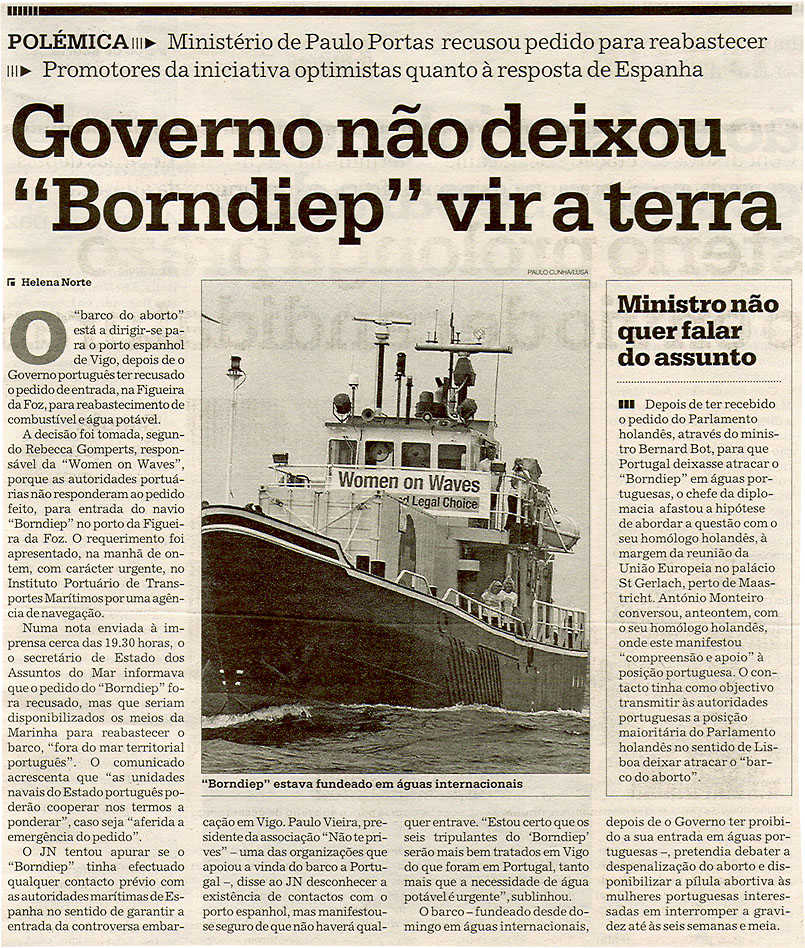 Governo não deixu "Borndiep" vir a terra