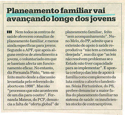 Planeamento familiar vai avançando longe dos jovens