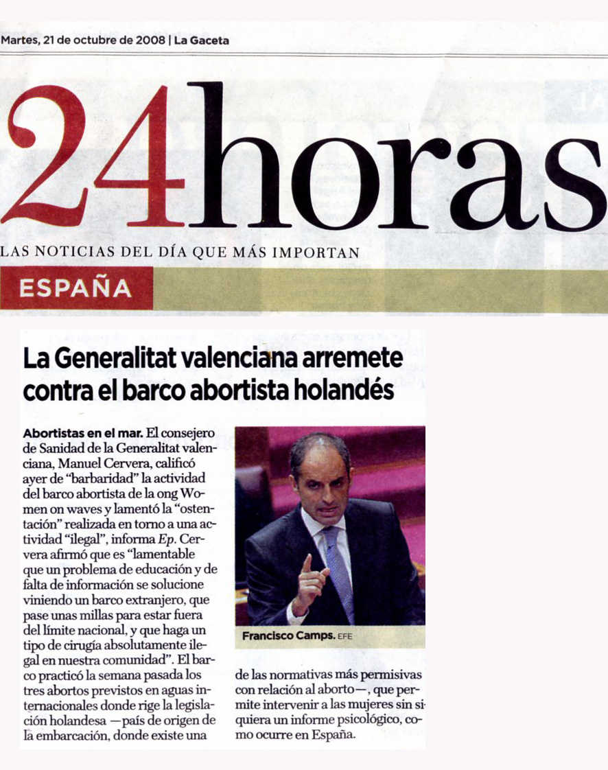 La generalitat valenciana arremete contra el barco abortista holandes