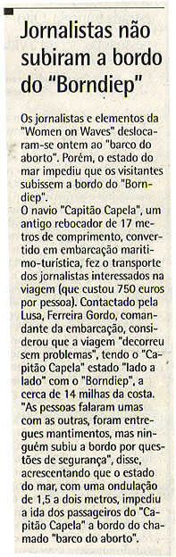 Jornalistas não subiram a bordo do "Borndiep"