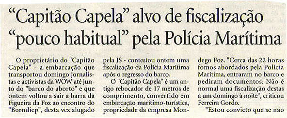 "Capitão Capelo" alvo de fiscalização "pouco habitual" pela Polícia Marítima