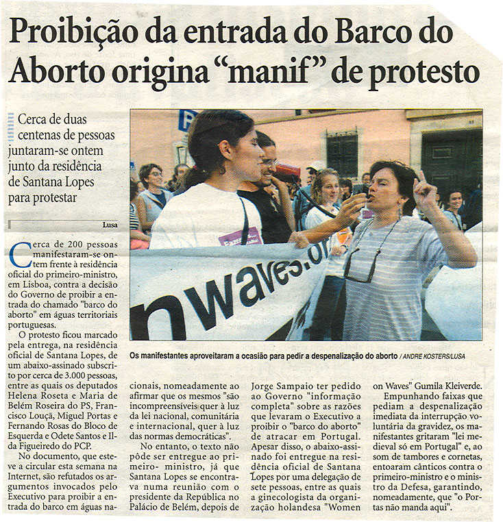 Proibição da entrada do Barco do Aborto origina "manif" de protesto