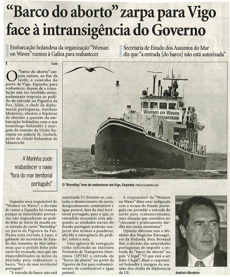 "Barco do aborto" zarpa para Vigo face à intransigência do Governo