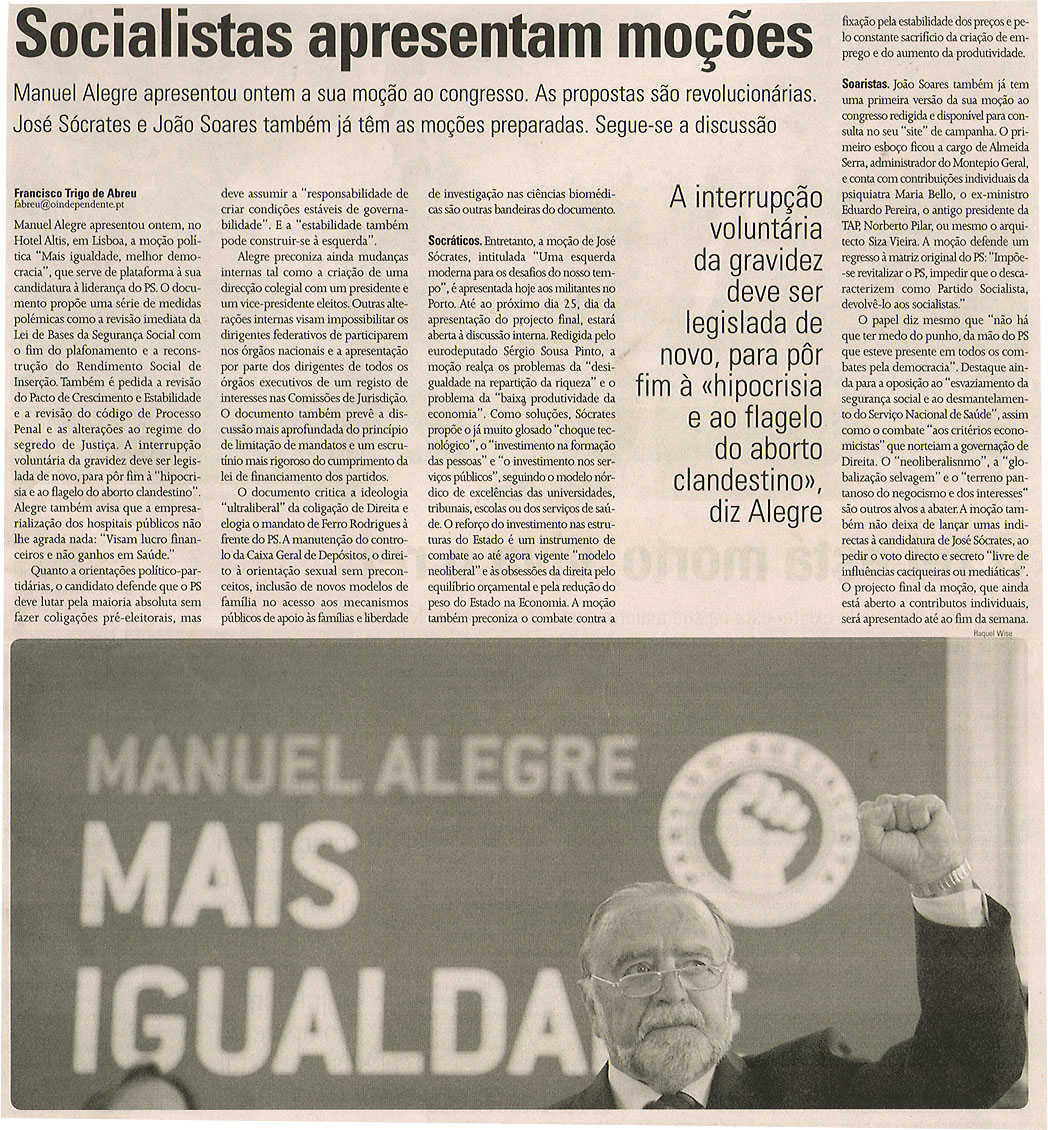 Socialistas apresentam moções