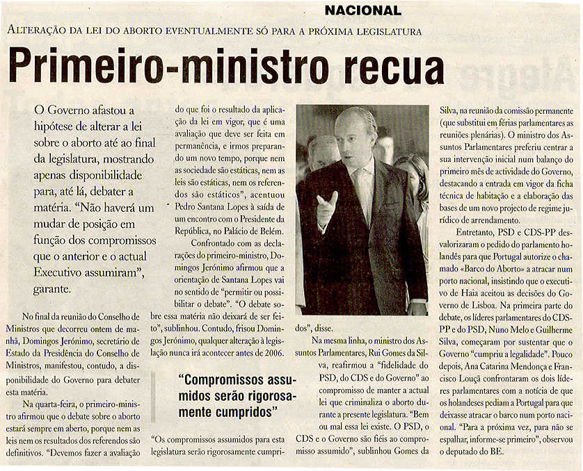 Primeiro-ministro recua