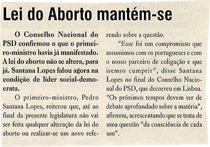 Lei do Aborto mantém-se