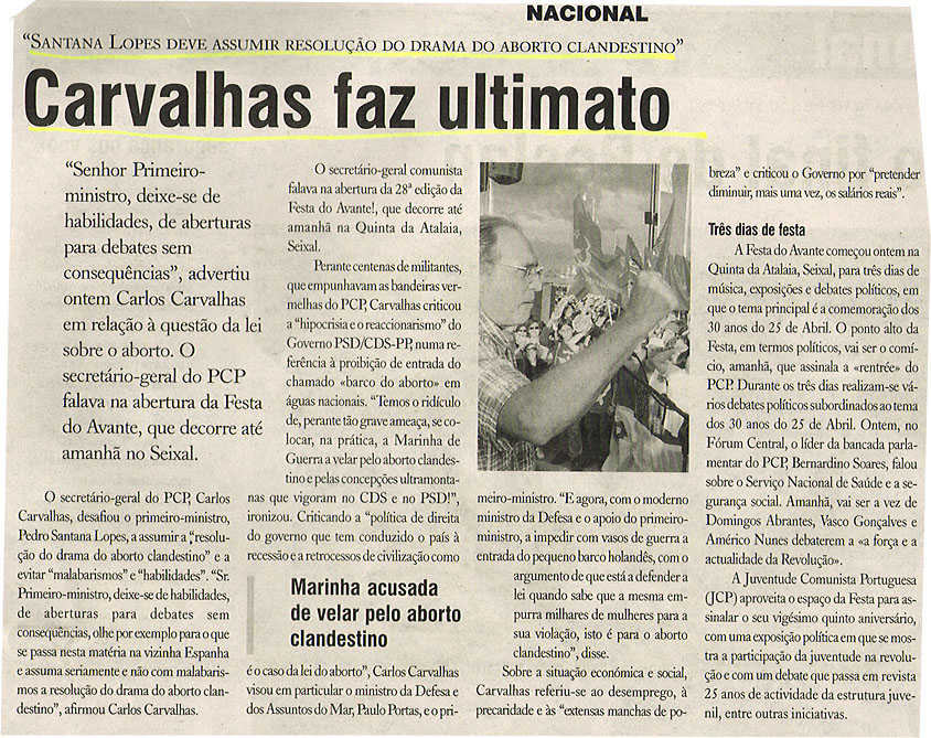 Carvalhas faz ultimato