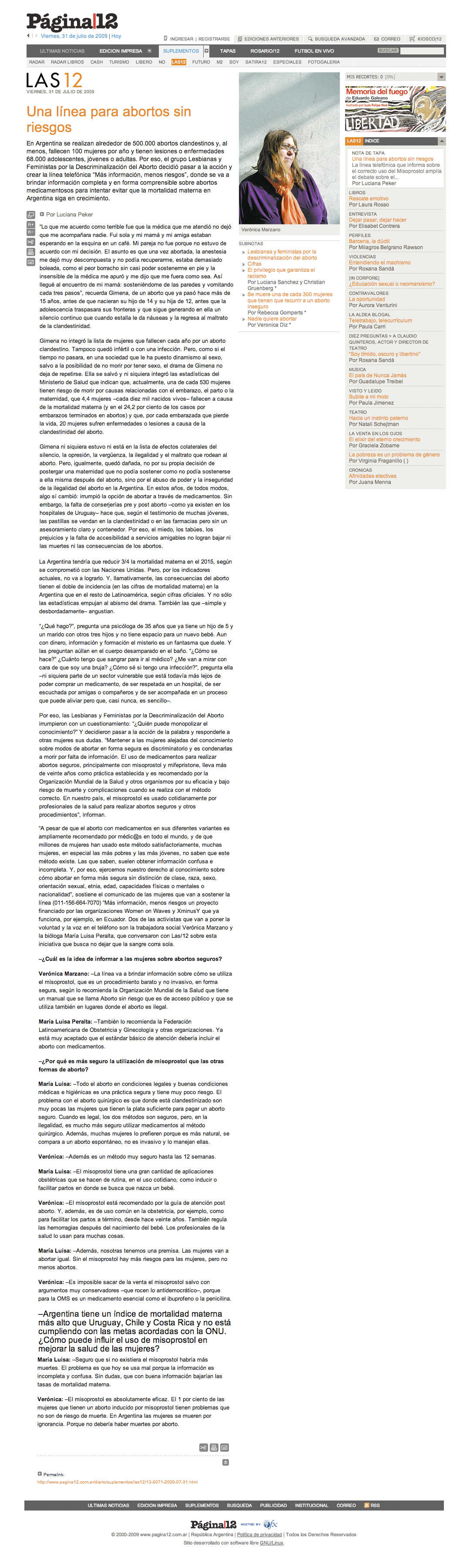 Pagina 12, suplemento género, tapa