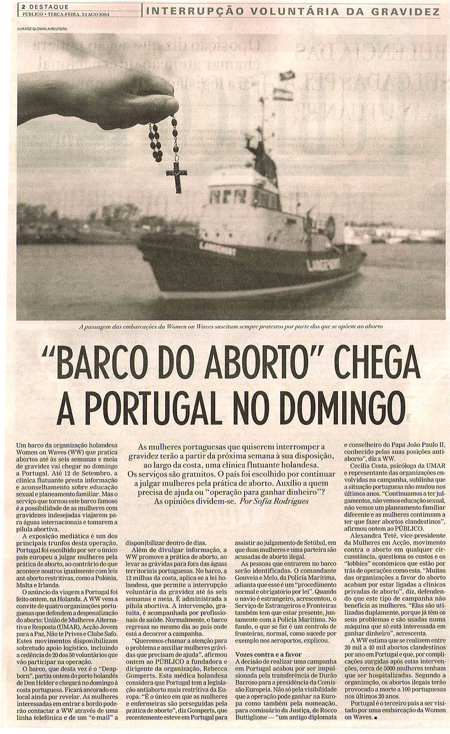 "Barco do aborto" chega a Portugal no domingo
