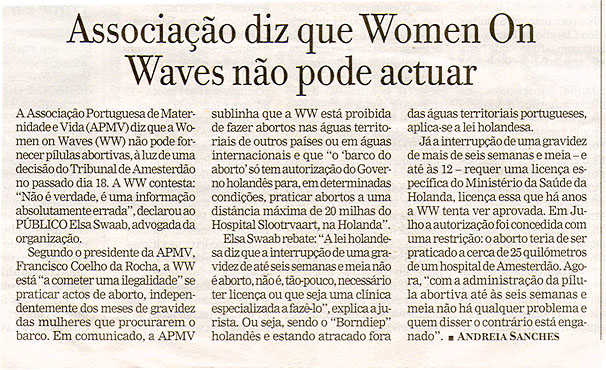 Associação diz que Women on Waves não pode actuar