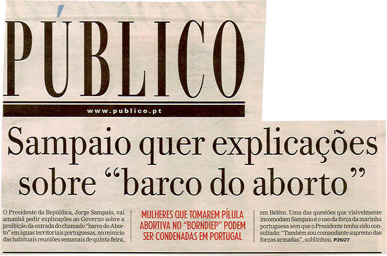 Sampaio quer explicações sobre "barco do aborto"