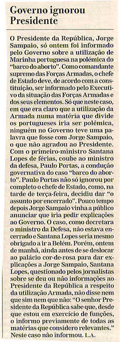 Governo ignorou Presidente