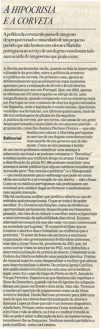 A hipocrisia e a corveta