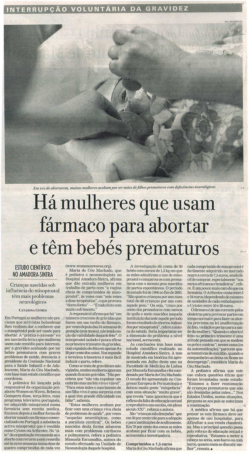 Há mulheres que usam fármaco para abortar e têm bebés prematuros