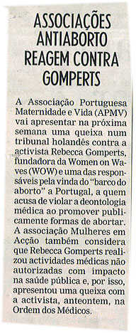 Associações antiaborto reagem contra Gomperts