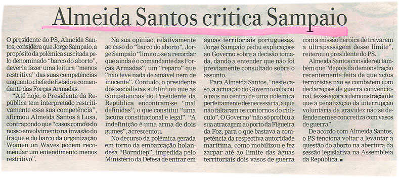 Almeida Santos critica Sampaio
