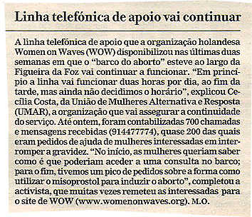 Linea telefónica de apoio vai continuar