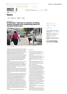 Amnesty International report on abortion in El Salvador 2014