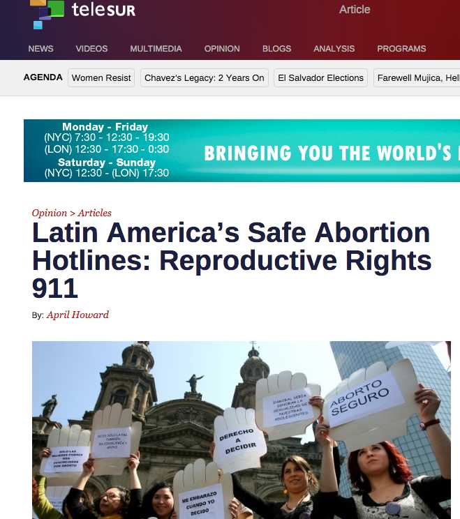 telesur article safe abortion hotlines