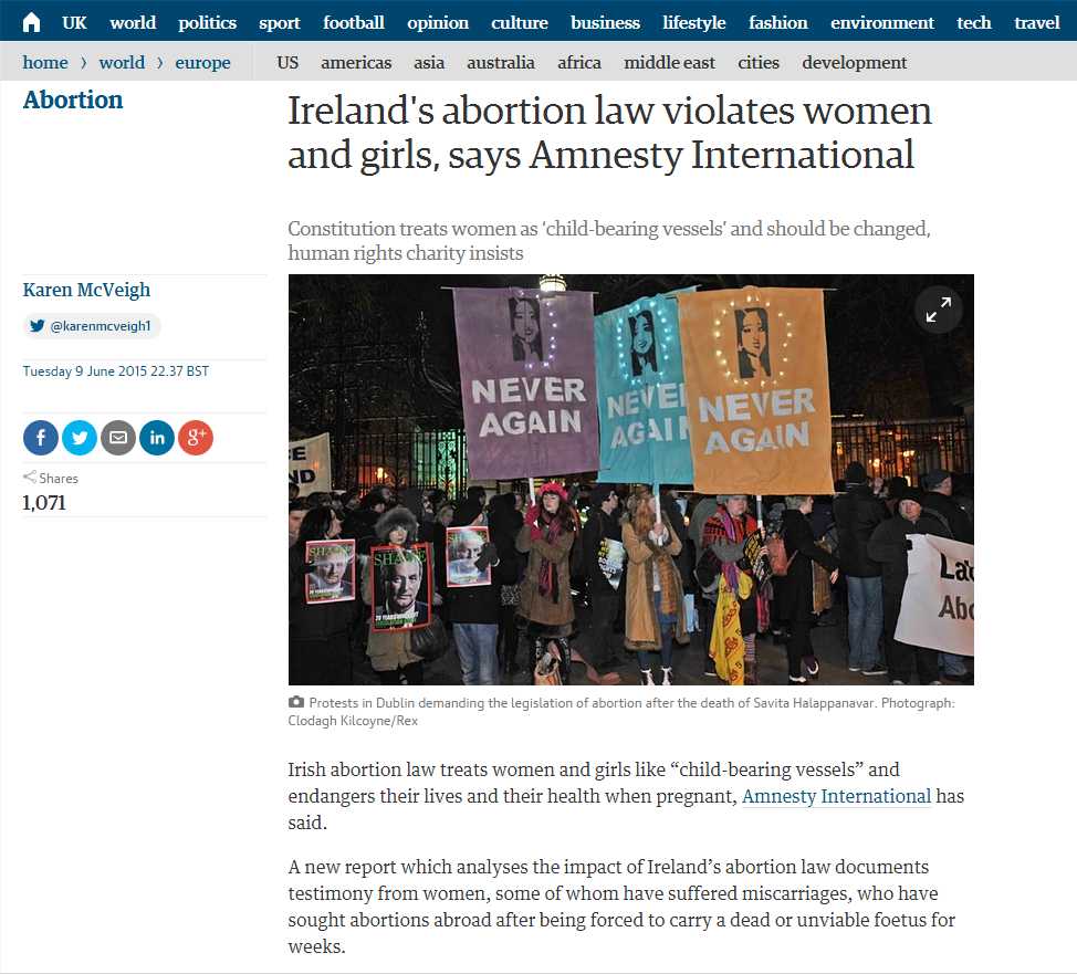 Ireland's abortion law violates women and girls, says Amnesty International