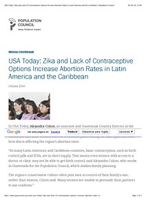 USA Today: Zika and Lack of Contraceptive Options Increase Abortion Rates in Latin America and the Caribbean | Population Council.pdf