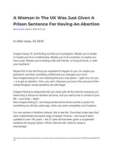 A Woman In The UK Was Just Given A Prison Sentence For Having An Abortion - Marie Claire 2016.pdf