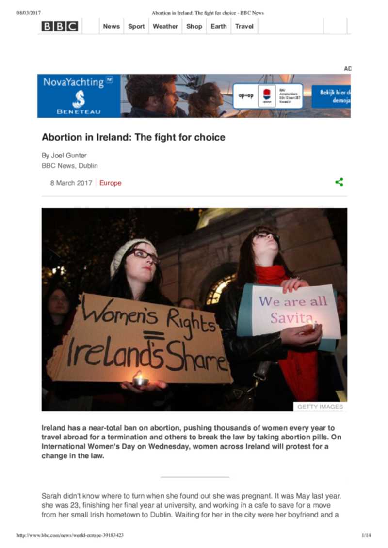 Abortion In Ireland The Fight For Choice Bbc News 2017 Pdf Women On Waves